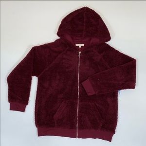 Furry burgundy hoodie/jacket